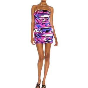 Retrofete Elsie Graffiti Pleated Micro Mini Dress Multi Colored Medium